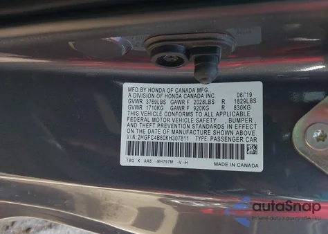 2019 Honda Civic Lx z USA, uszkodzony, nr VIN 2HGFC4B60KH307811